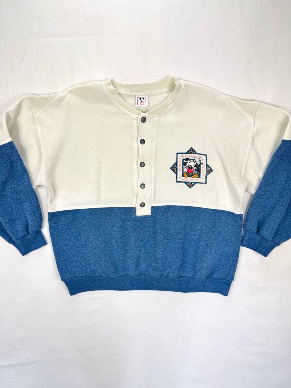 Vintage Disney Wear Mickey Mouse Henley Blue Soft Cotton Colorblock
